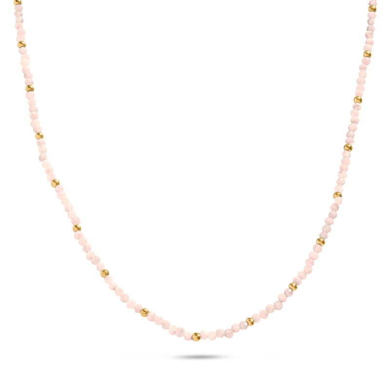 Pink Quartz Mini Beaded Necklace (Gold)