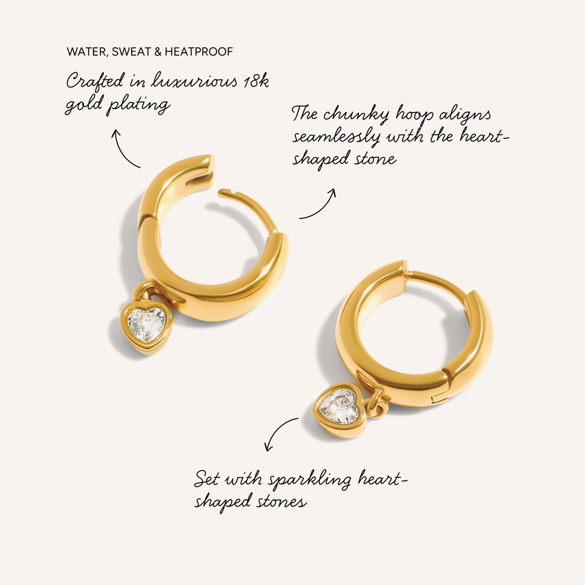 Chunky Heart Huggie Hoop Earrings (Gold)