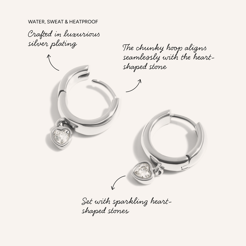 Chunky Heart Huggie Hoop Earrings (Silver)