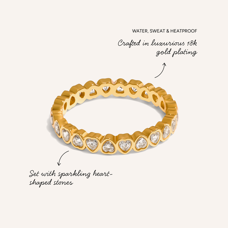 Crystal Heart Tennis Ring (Gold)