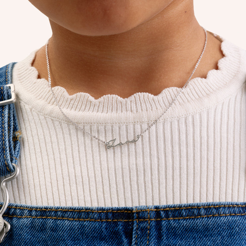 Matching Fine 'Mini & Me' Signature Name Necklace Set (Silver)