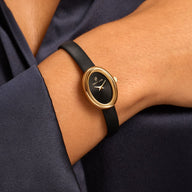 Monroe Leather Watch & Onyx Bracelet Set (Black/Gold)