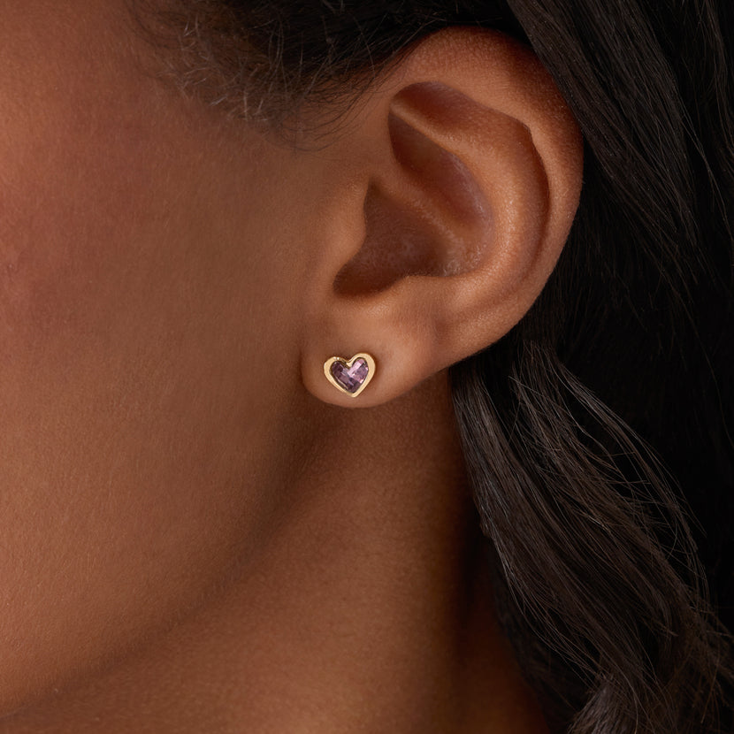 Mini Heart Birthstone Stud Earrings (Gold)