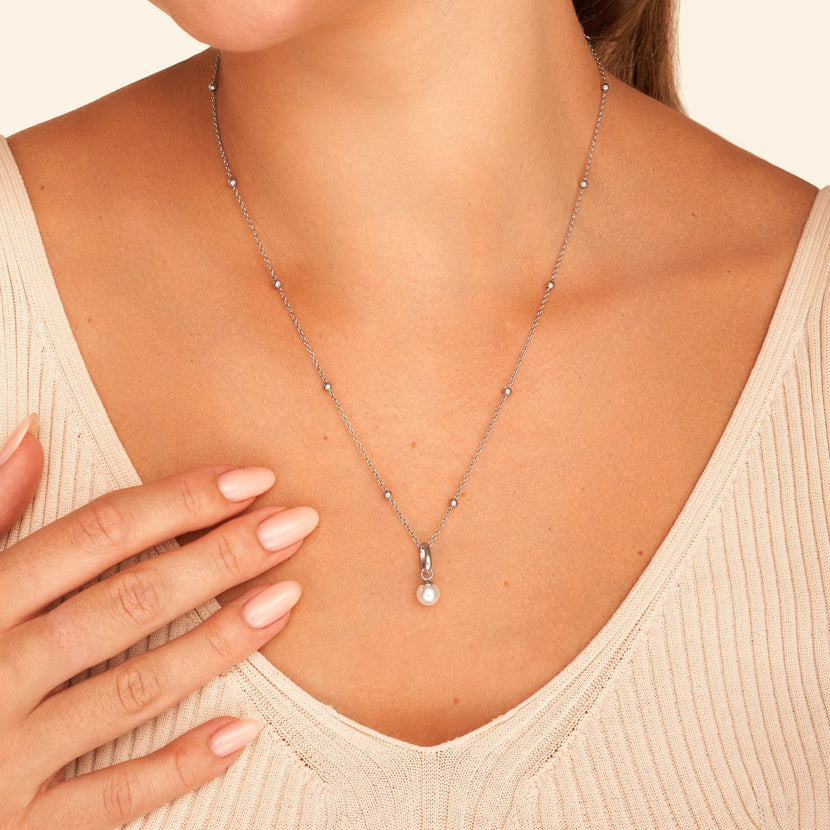 Mini Pearl Necklace (Silver)