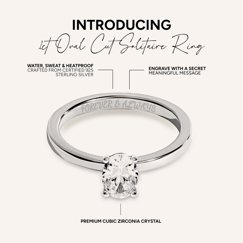 Oval Cut Solitaire Ring 1ct (Silver)
