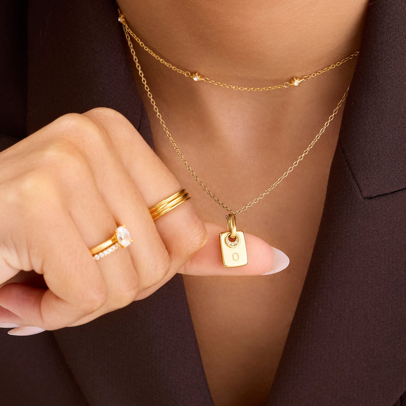 Mini Written In The Stars Initial Tag Necklace (Gold)