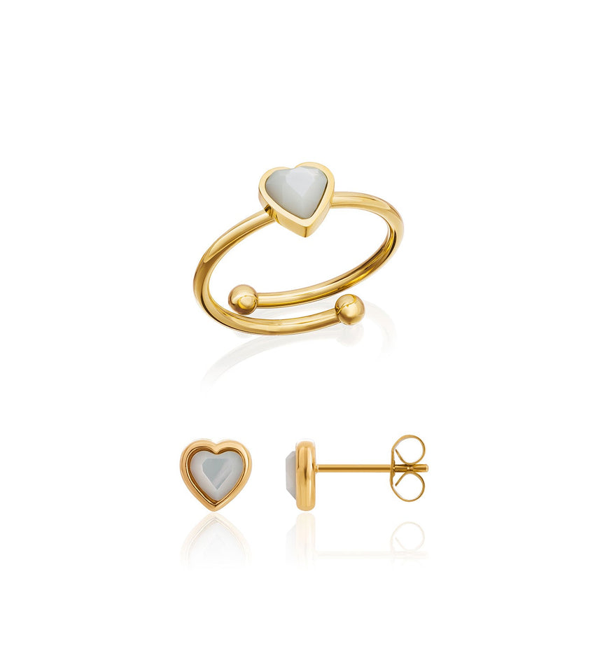 Mini Heart Birthstone Ring & Earring Bundle (Gold)