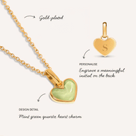 Mint Green Quartz Heart Necklace (Gold)