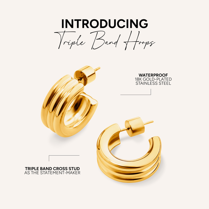 Triple Band Hoop Earrings (Gold)