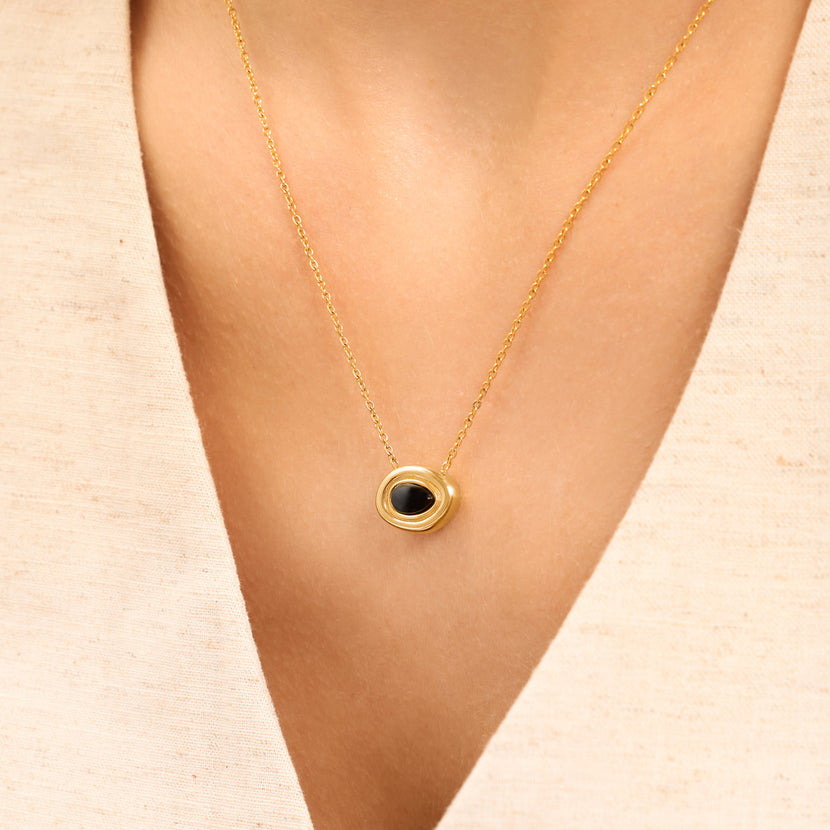 Black Onyx Molten Necklace (Gold)