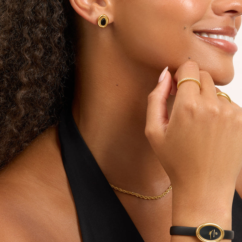 Black Onyx Molten Stud Earrings (Gold)