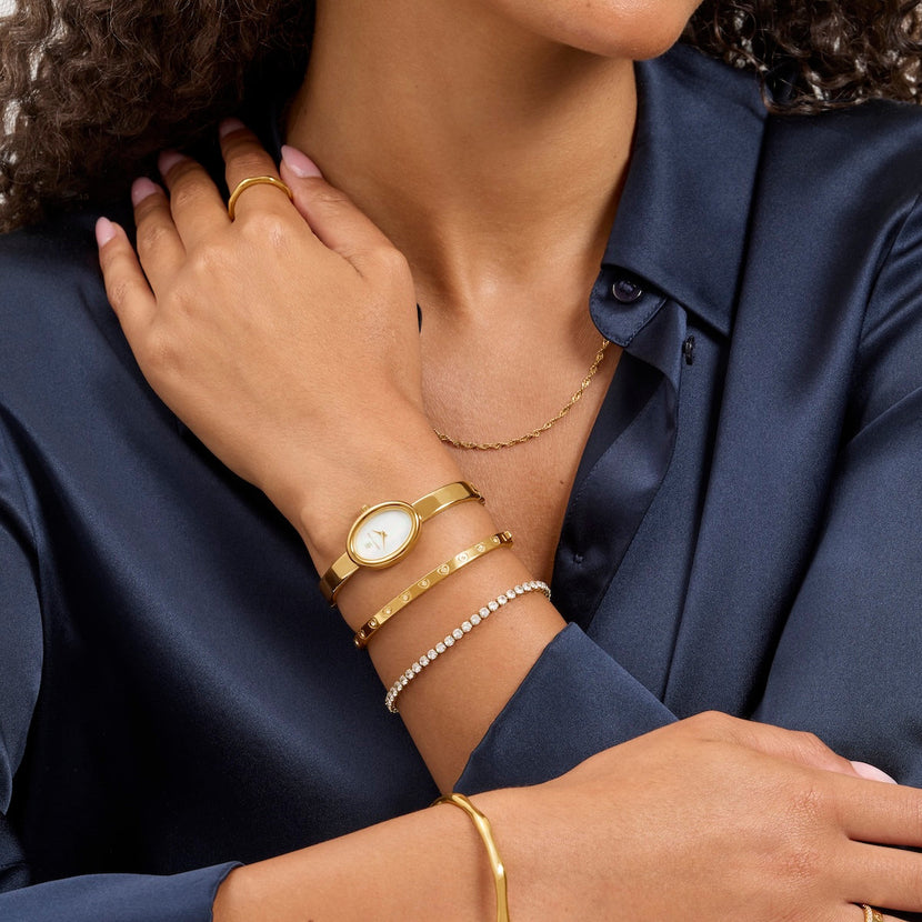 Monroe Bangle Watch & Crystal Bracelet Set (Gold)