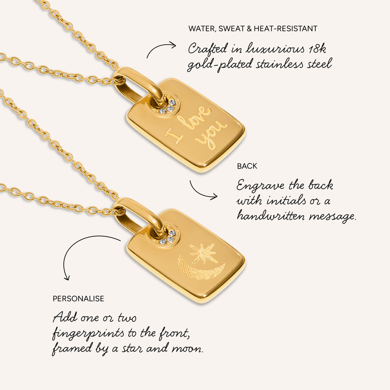 Fingerprint Moon & Star Tag Necklace (Gold)