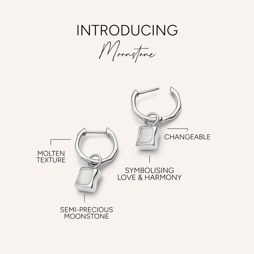 Molten Moonstone Huggie Earrings (Silver)