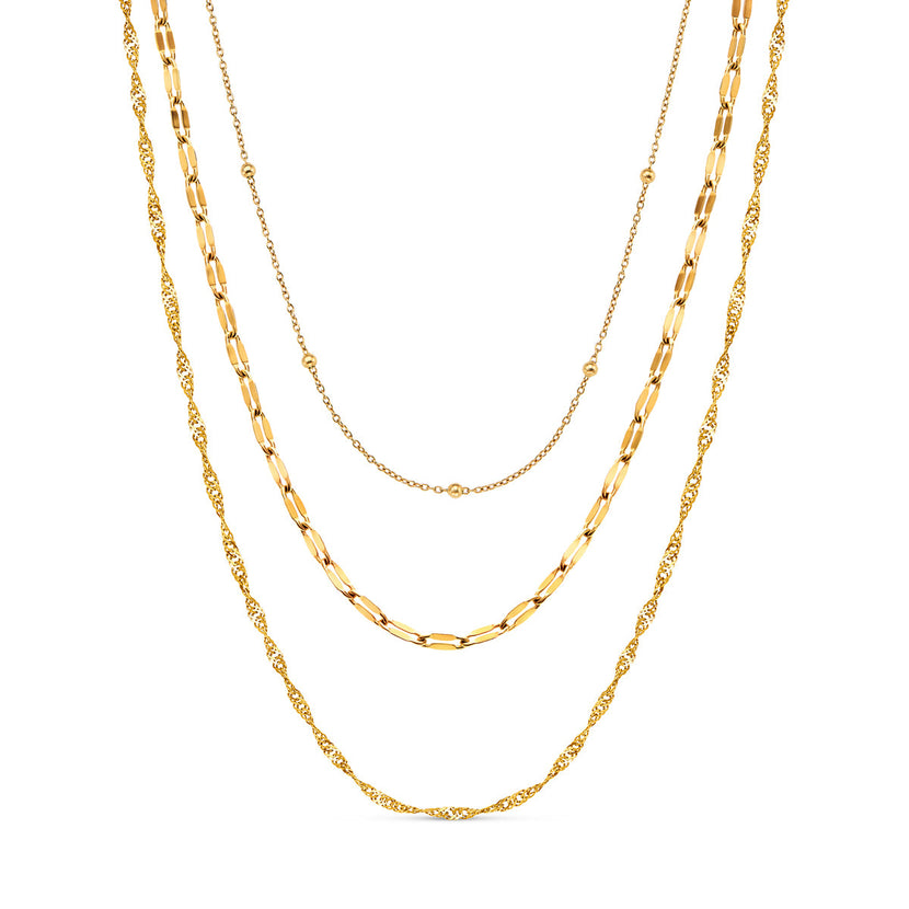 Multi-Chain Layered Necklace Set (Gold)
