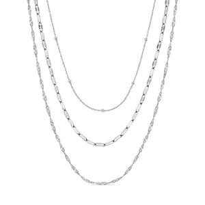 Multi-Chain Layered Necklace Set (Silver)