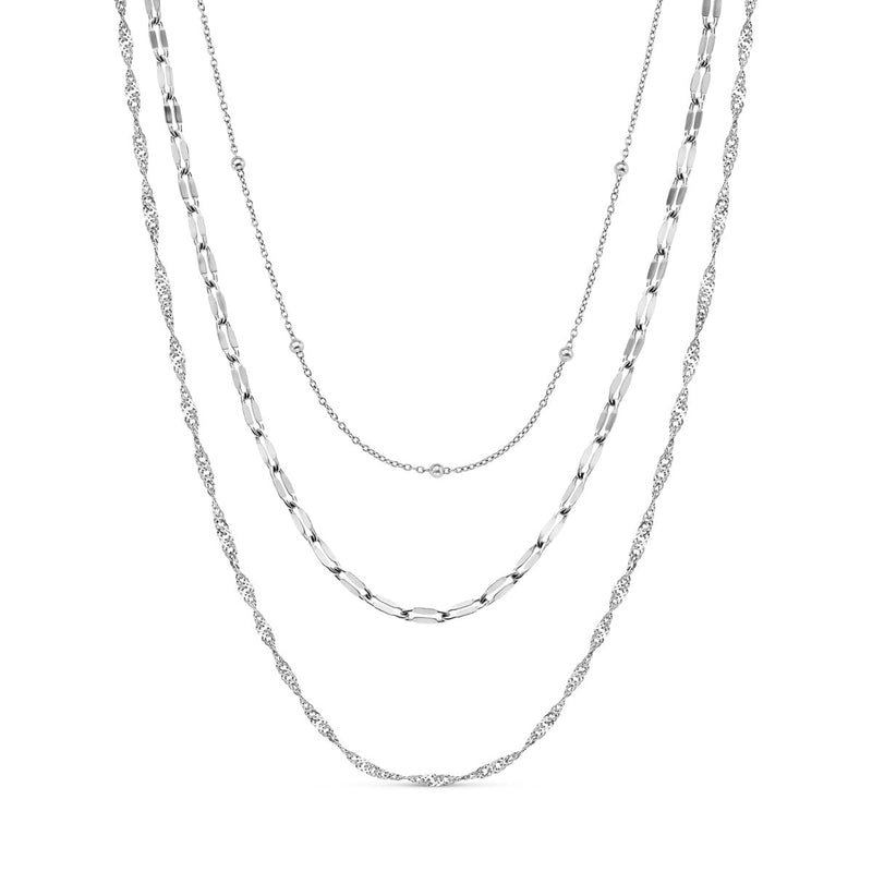 Multi-Chain Layered Necklace Set (Silver)