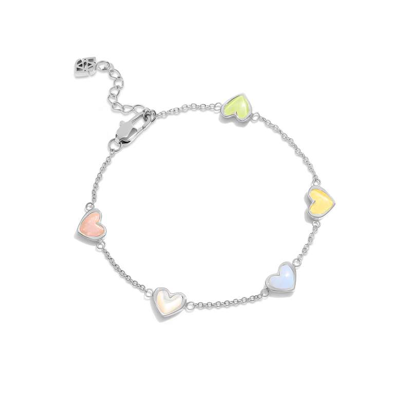 Multi Pastel Mini Hearts Bracelet (Silver)