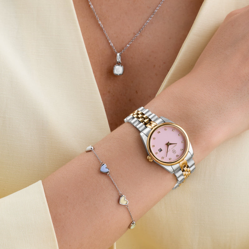 Multi Pastel Mini Hearts Bracelet (Silver)