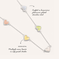 Multi Pastel Mini Hearts Necklace & Bracelet Set (Silver)