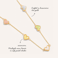 Multi Pastel Mini Hearts Necklace & Bracelet Set (Gold)
