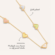 Multi Pastel Mini Hearts Necklace (Gold)