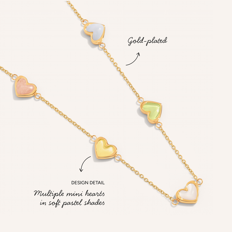 Multi Pastel Mini Hearts Necklace (Gold)