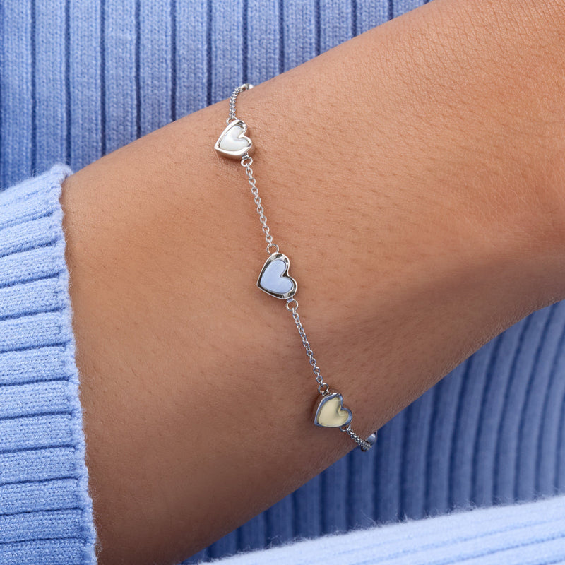 Multi Pastel Mini Hearts Bracelet (Silver)