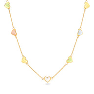 Multi Pastel Mini Hearts Necklace (Gold)