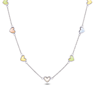 Multi Pastel Mini Hearts Necklace (Silver)