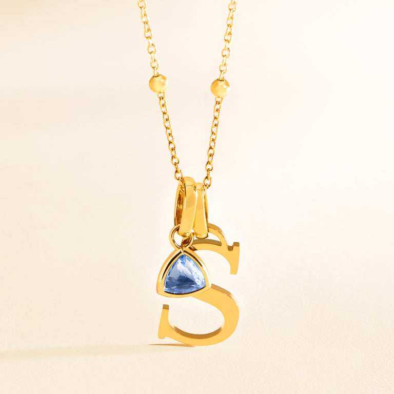 Script Initial & Birthstone Necklace (Gold)