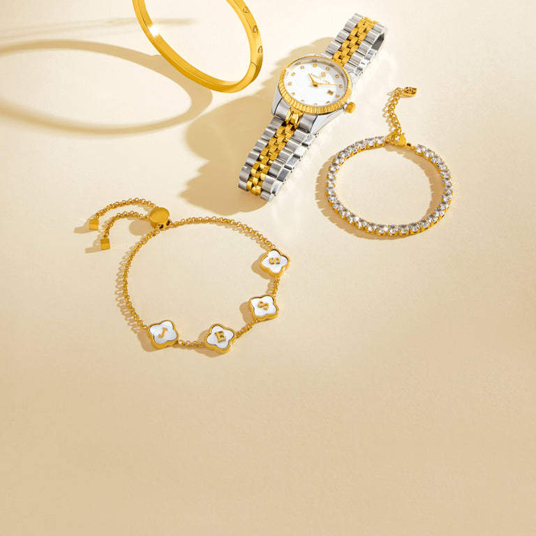 Script Initial & Birthstone Necklace (Gold)