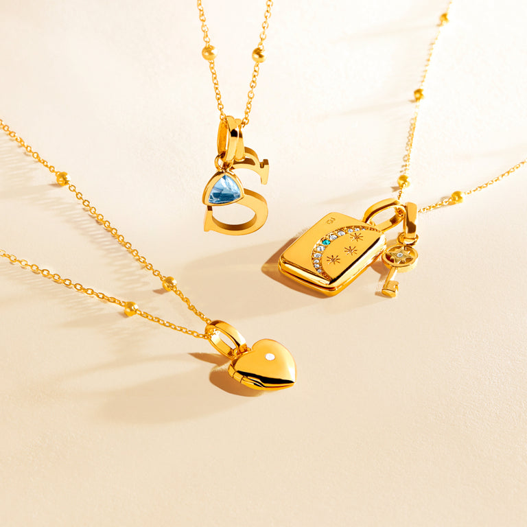 Script Initial & Birthstone Necklace (Gold)