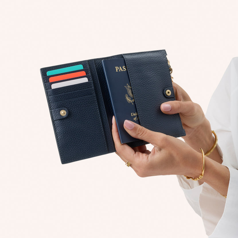 Leather Passport Holder (Navy)