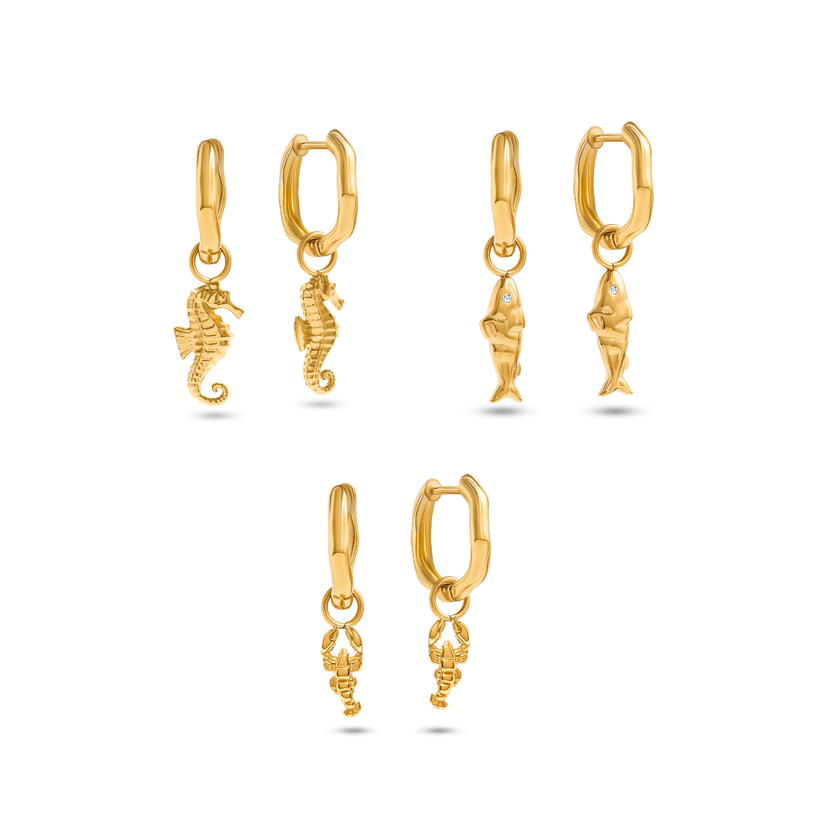 Ocean Charms Huggie Earring Set (Gold)