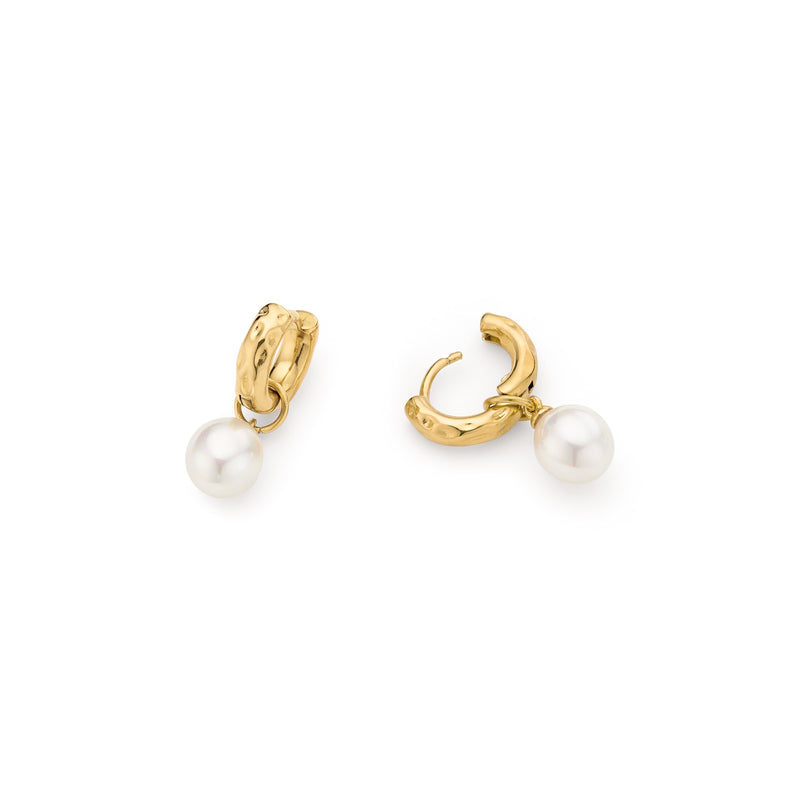 14K Gold Plated Pearl Drop Stud Earrings With Hinged Hoop Back Finding For Women Round Design Chesky Elegant Jewelry Gift