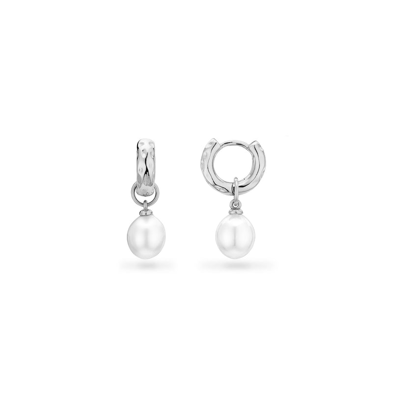 Organic Pearl Drop Huggie Earrings (Silver)