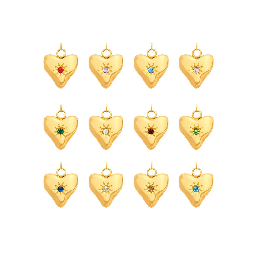 Molten Heart Birthstone Charm (Gold)