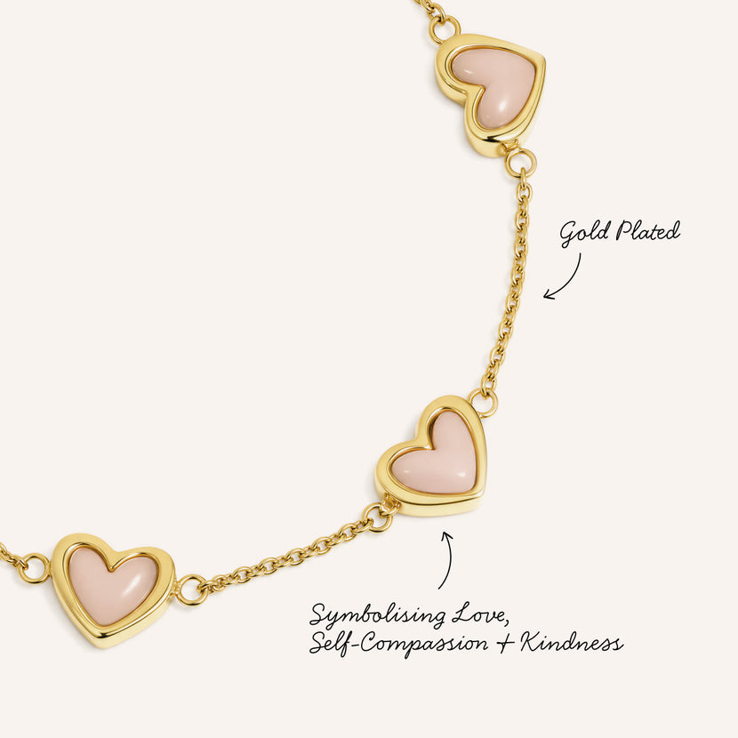 Pale Pink Opal Multi Mini Hearts Bracelet (Gold)