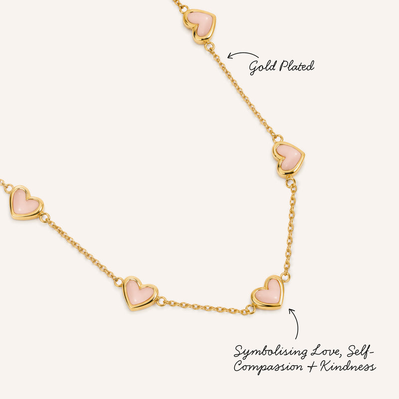 Multi Pale Pink Opal Mini Hearts Necklace (Gold)