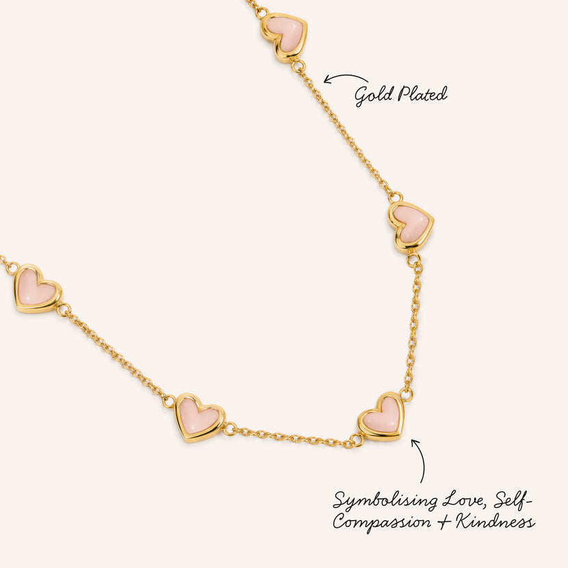 Multi Pale Pink Opal Mini Hearts Necklace (Gold)