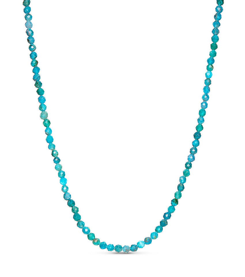 Blue Apatite Beaded Necklace (Gold)