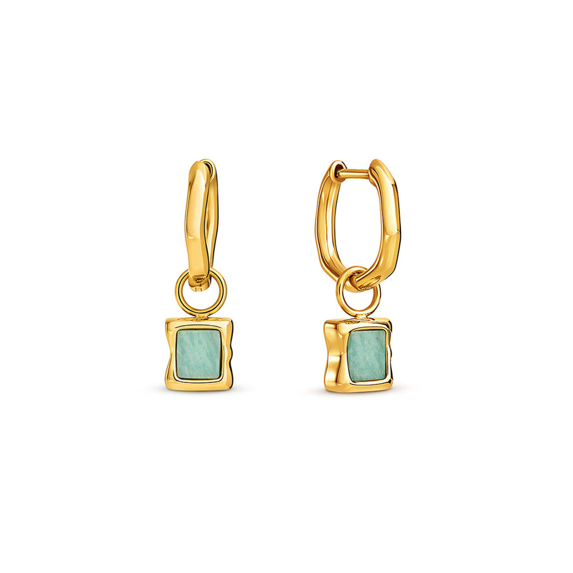 Molten Amazonite Stone Huggie Earrings (Gold)