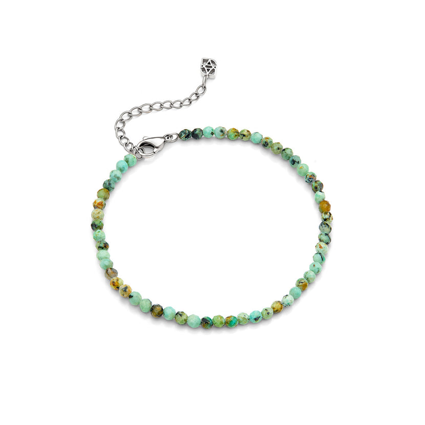 Layering Green Turquoise Beaded Bracelet (Silver)