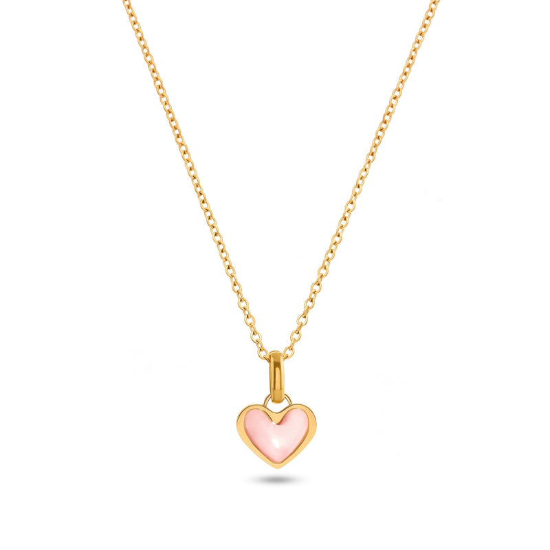Pale Pink Opal Heart Necklace (Gold)