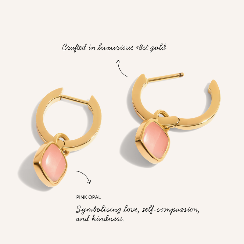 Pale Pink Opal Cushion Necklace & Earrings Set (Gold)