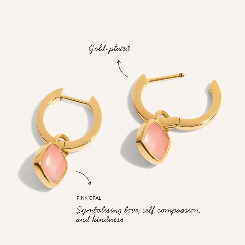 Pale Pink Opal Cushion Necklace & Earrings Set (Gold)