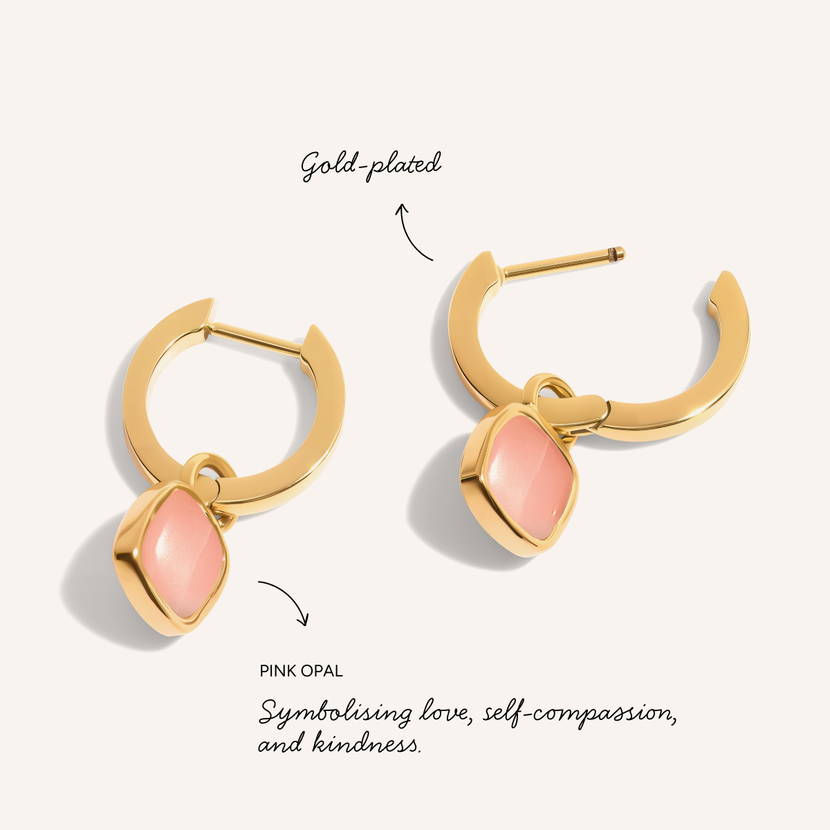 Pale Pink Opal Cushion Necklace & Earrings Set (Gold)