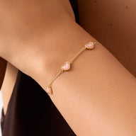 Pale Pink Opal Multi Mini Hearts Bracelet (Gold)