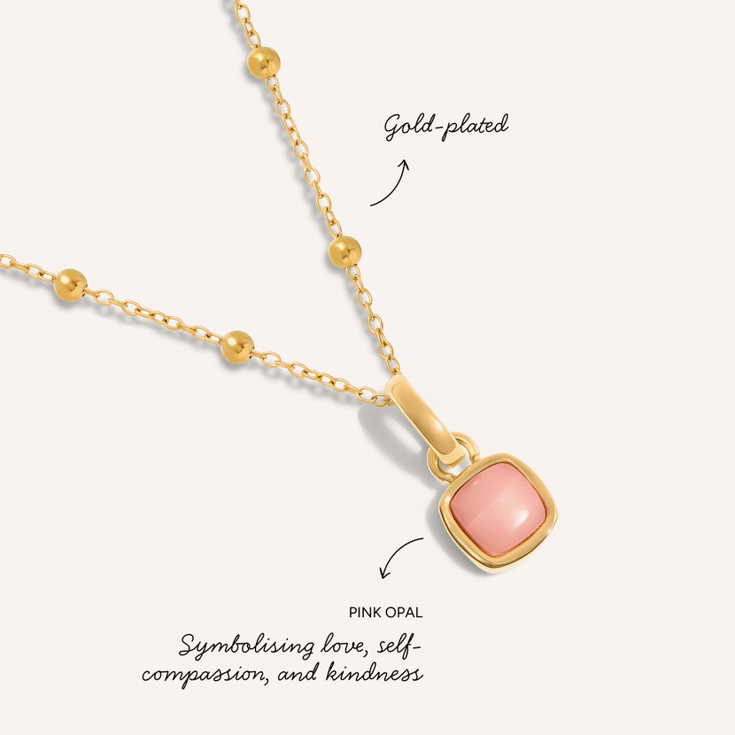 Pale Pink Opal Cushion Necklace (Gold)